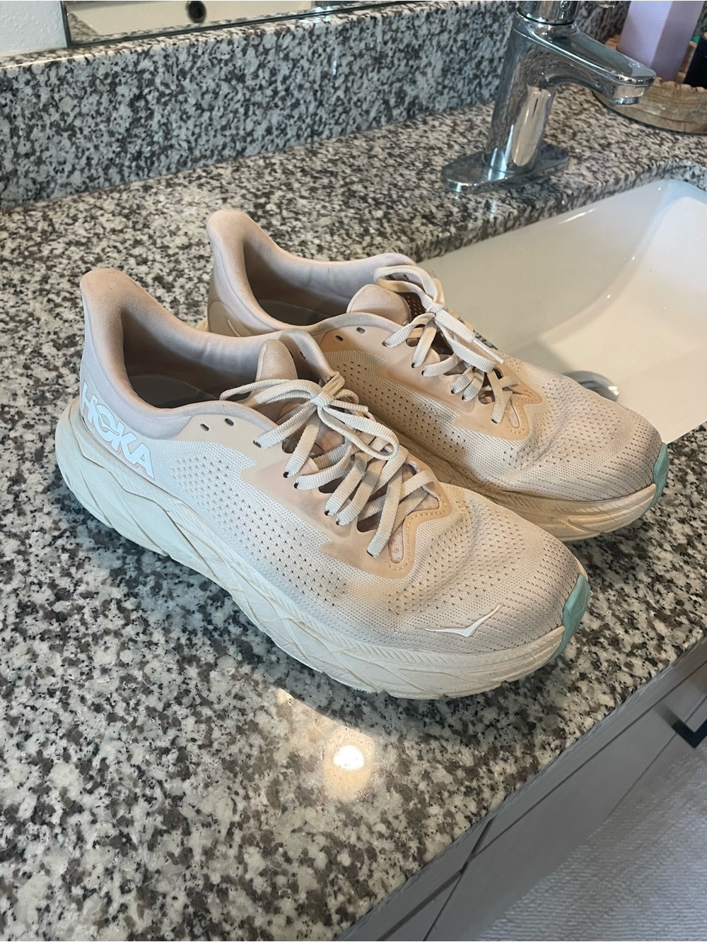 Hoka Women’s Cream Running Shoes with Mint Accents